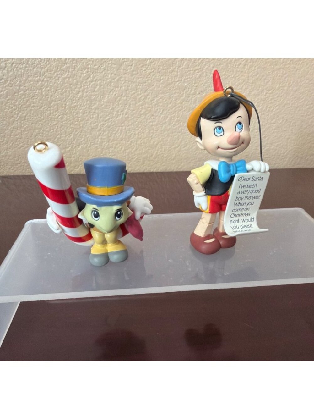 Vintage Grolier Disney Pinocchio Jiminy Cricket Christmas Ornaments Lot of 2